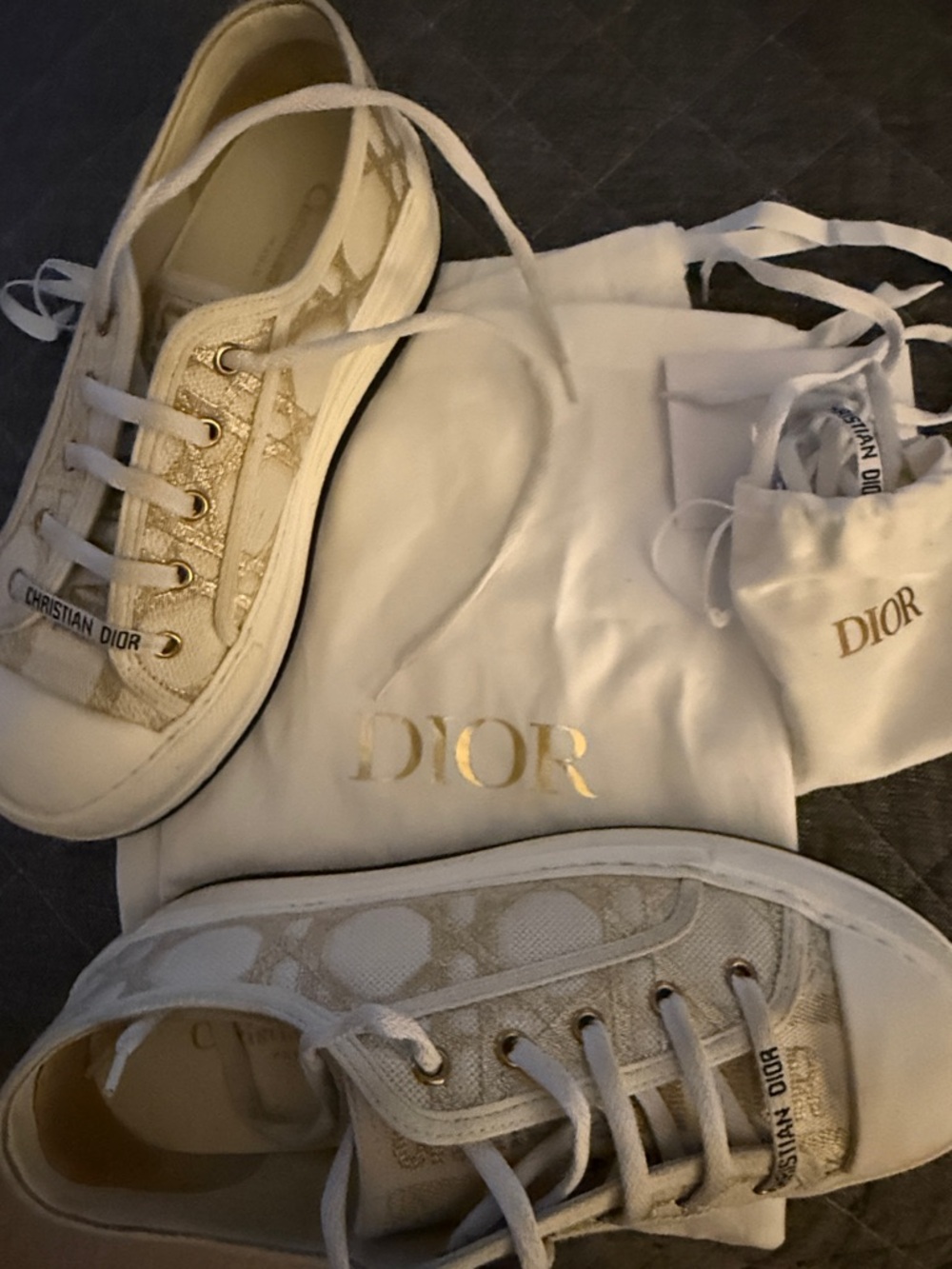 Dior Cream Sneakers with Gold Logo